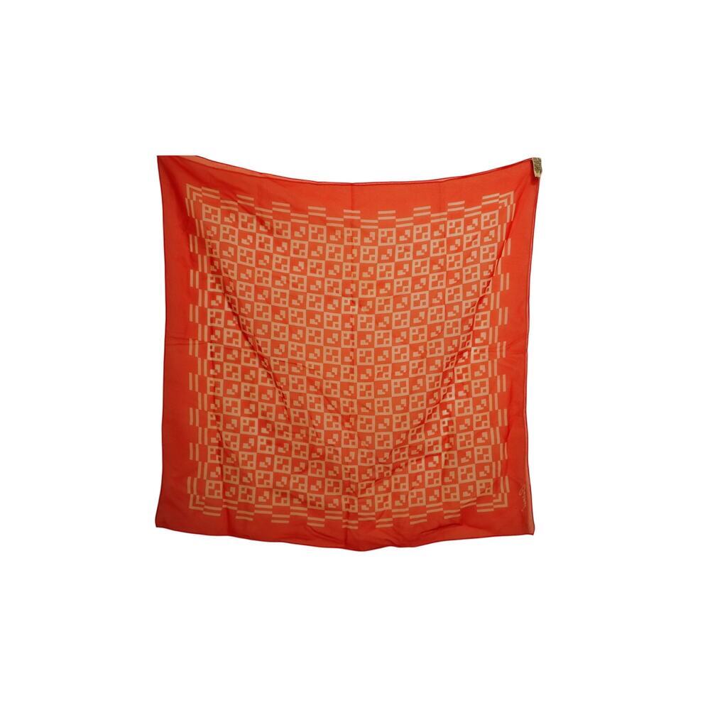 Vintage Burmel Red Pink Geometric Scarf Hand Rolled Japan Mod 60s 70s Sheer - Picture 2 of 2
